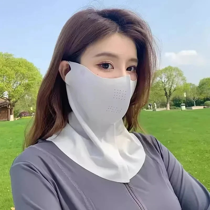 Summer Full Face Sunscreen Mask UPF 50+ Breathable Ice Silk Face Cover for Outdoor Activities