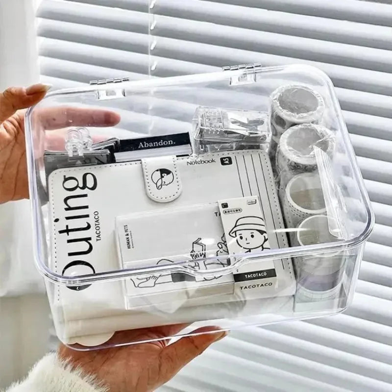 Clear Desktop Storage Box with Flip Top for Jewelry Cosmetics & Office Organization