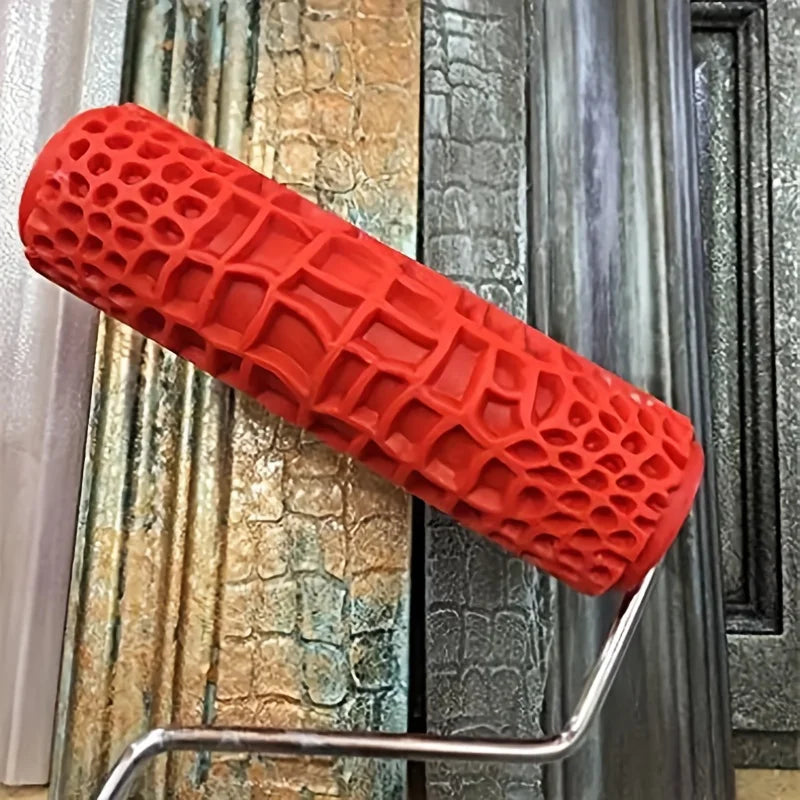 Textured Pattern Paint Roller with Red Handle - Durable Wall Painting Tool