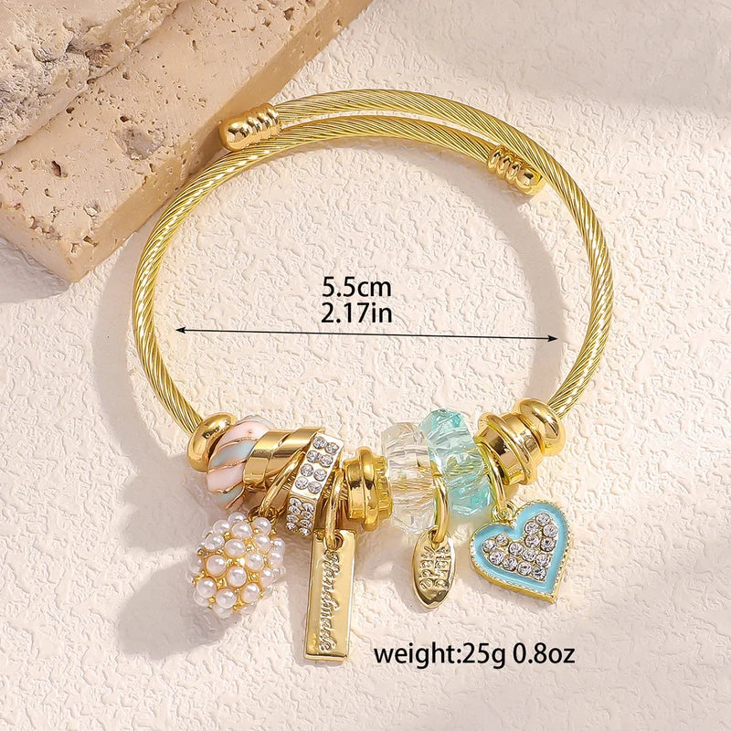 Fashion Beaded Love Bracelet for Women - Multi Element Stainless Steel Charm Jewelry