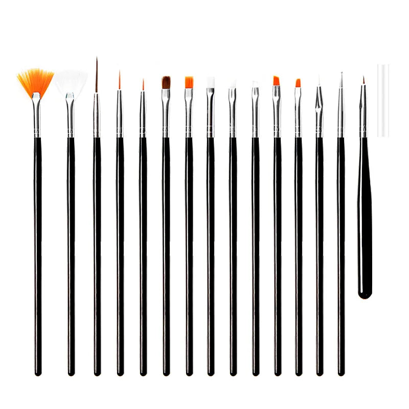 15-Piece Fine Detail Nail Art Brush Set for Acrylic Gel & Manicure Design