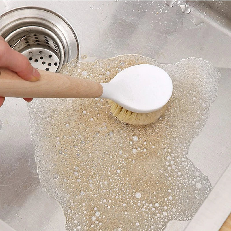 Kitchen Cleaning Brush with Wooden Handle for Dishwashing & Pan Cleaning