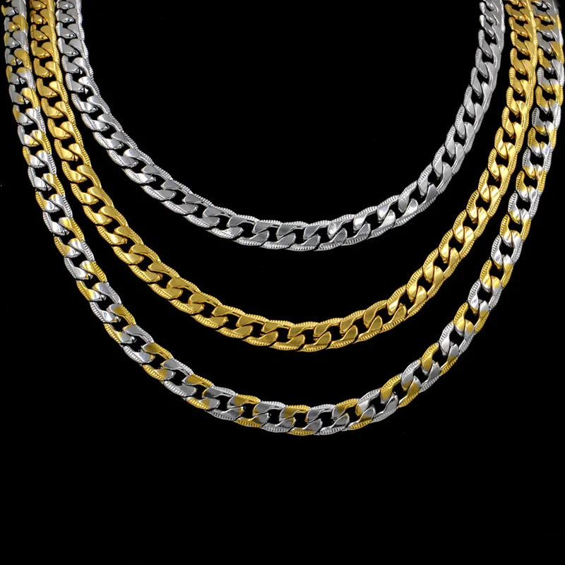 Fashion Cuban Chain Necklace for Men and Women Silver Stainless Steel Hip-Hop Jewelry