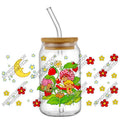 Cartoon Strawberry Girl UV DTF Cup Wrap Transfer Sticker for 16oz Glass Can DIY Decal