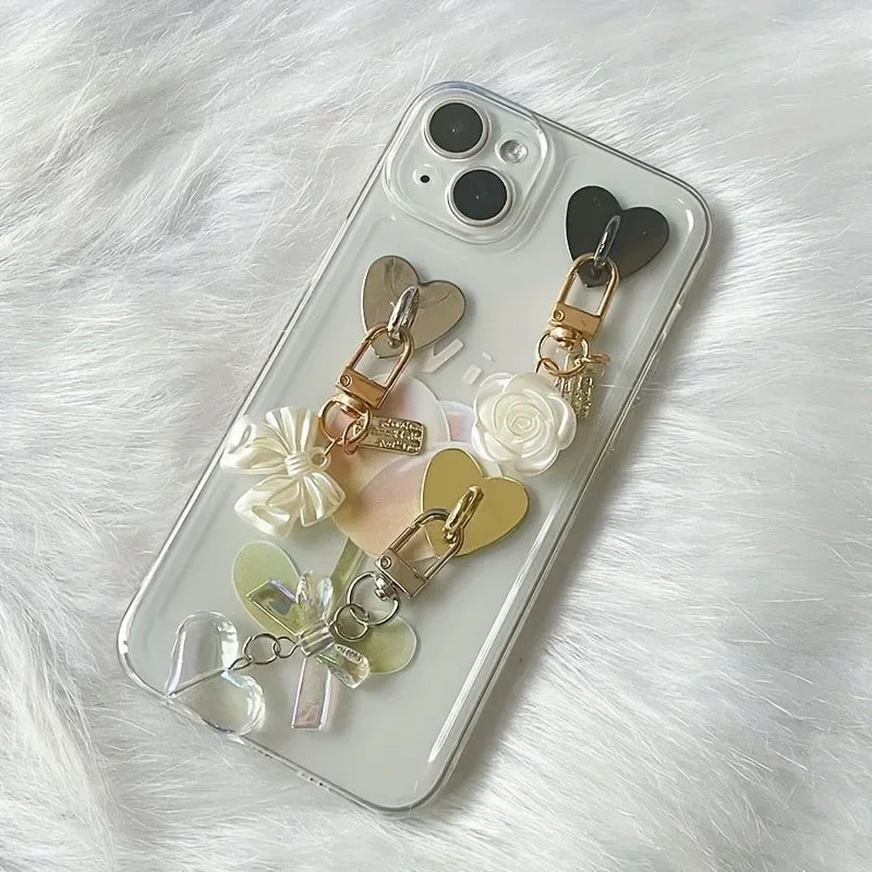 2Pcs Heart-Shaped Metal Phone Charm Holders Self-Adhesive Back Stand Hooks
