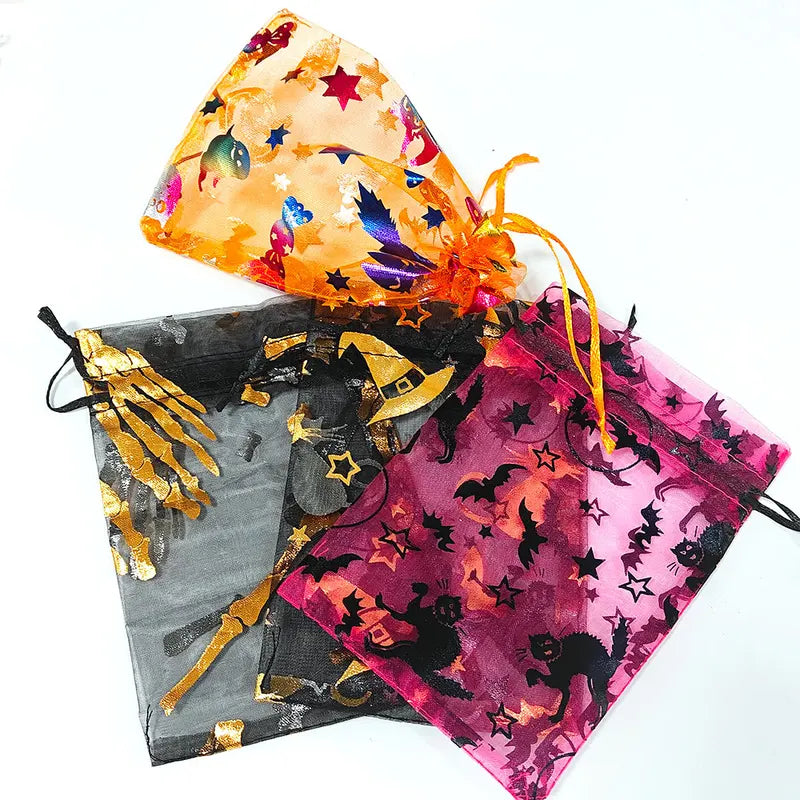 Colorful Halloween Organza Gift Bags with Drawstring - Bulk Pack of 25/50/100 pcs