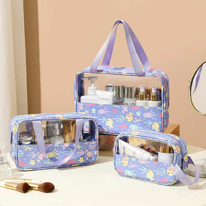 3-Piece Cosmetic Bag Set - Large Capacity Travel Makeup & Bath Wash Organizer