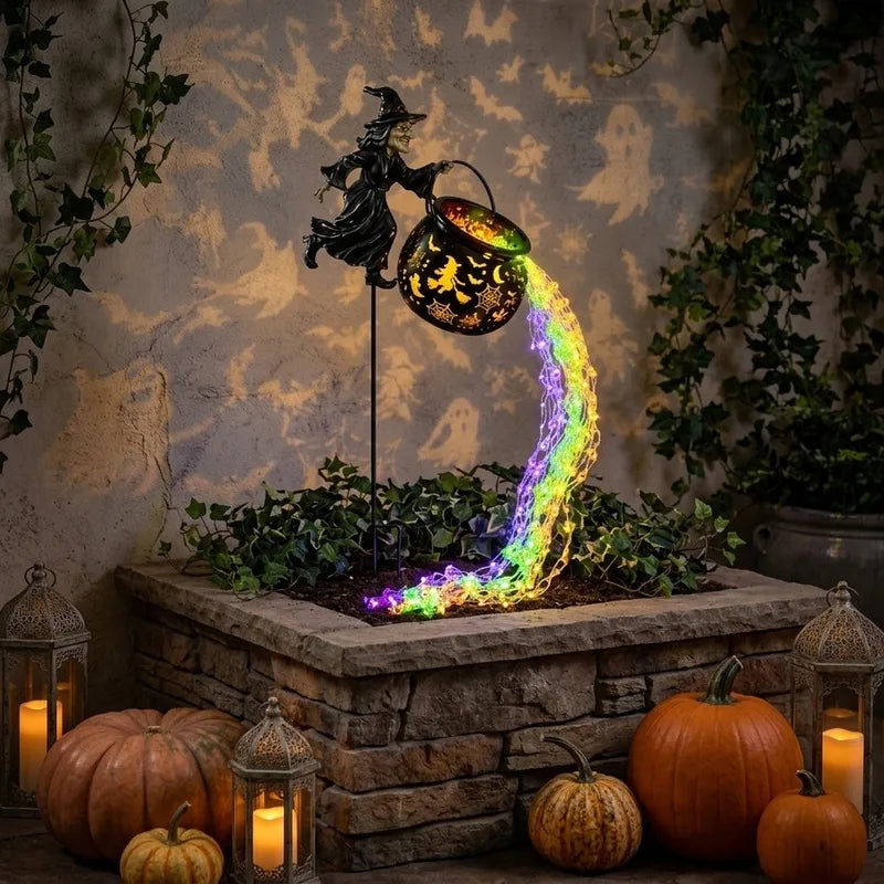 Halloween Outdoor Witch Cauldron Light with Projection Stake - Garden & Lawn Decor