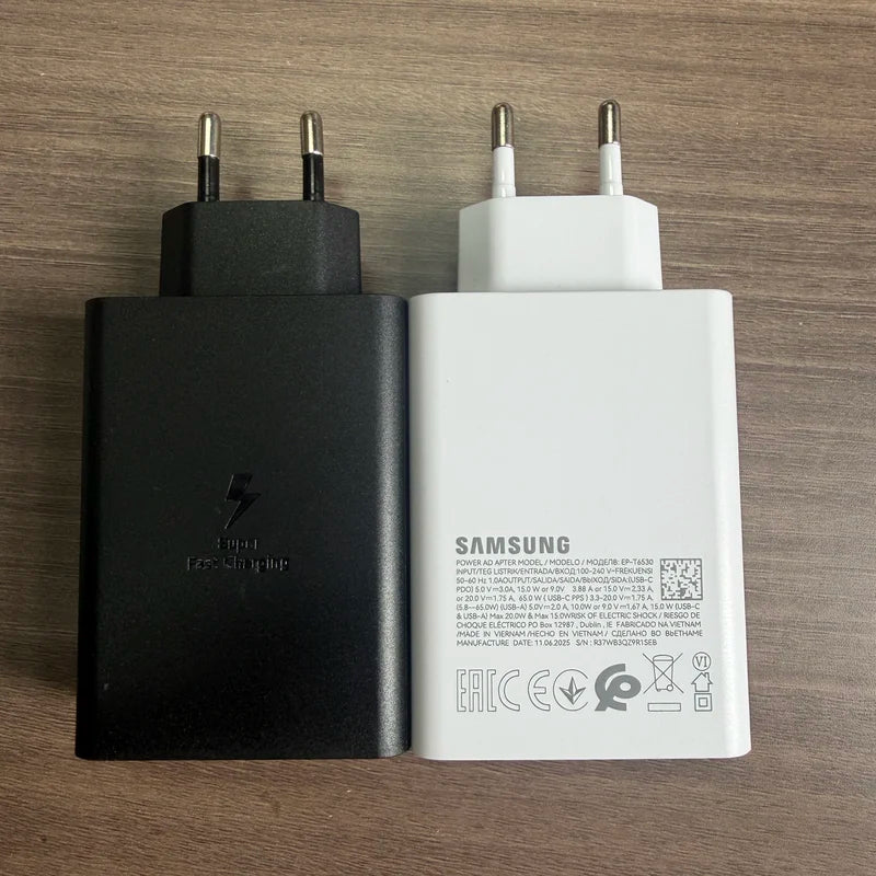 Samsung 65W 3-Port Fast Charging Wall Charger for Phones, Tablets, Laptops