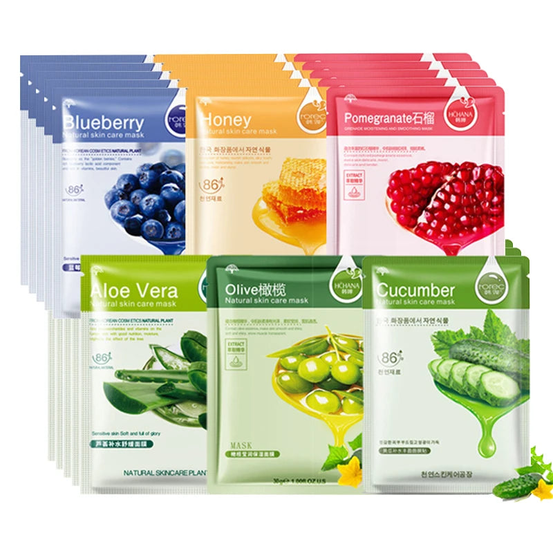 10-Piece Natural Plant Facial Mask Set - Moisturizing, Oil Control, Anti-Aging, Fruit Aloe for Skin Care