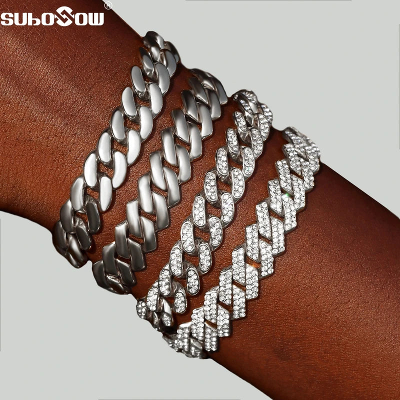 Men Women Cuban Link Chain Bracelet Bling Rhinestone Hip Hop Jewelry