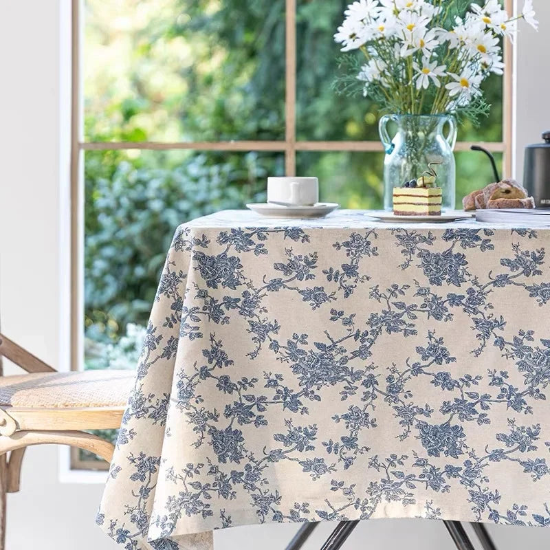 Customizable Floral Tablecloth with Lace Trim - Rectangular Kitchen Dining Cover