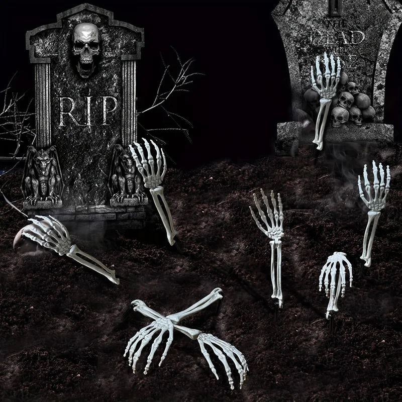 Skeleton Bone Garden Stakes with Skull & Hand for Halloween Yard Decor, 1/6pcs Set
