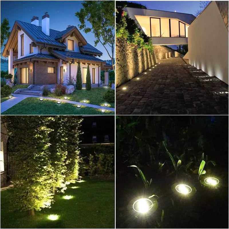 Solar Ground Lights Outdoor Waterproof Garden Pathway Disk Lights - 12 LED Yard Decor
