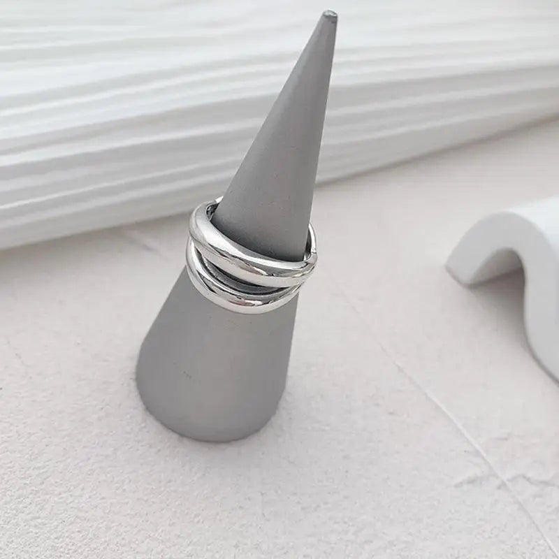 Sterling Silver Geometric Double Layer Rings for Party & Gift - Multiple Colors