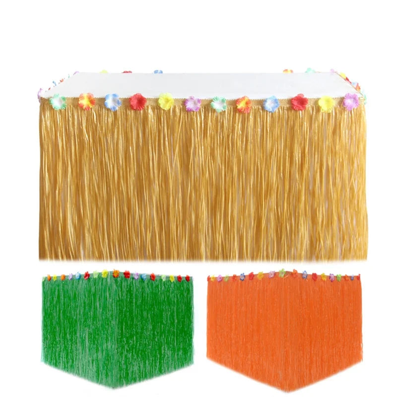 Tropical Luau Grass Table Skirt for Hawaiian Party Beach Decor 100x60cm