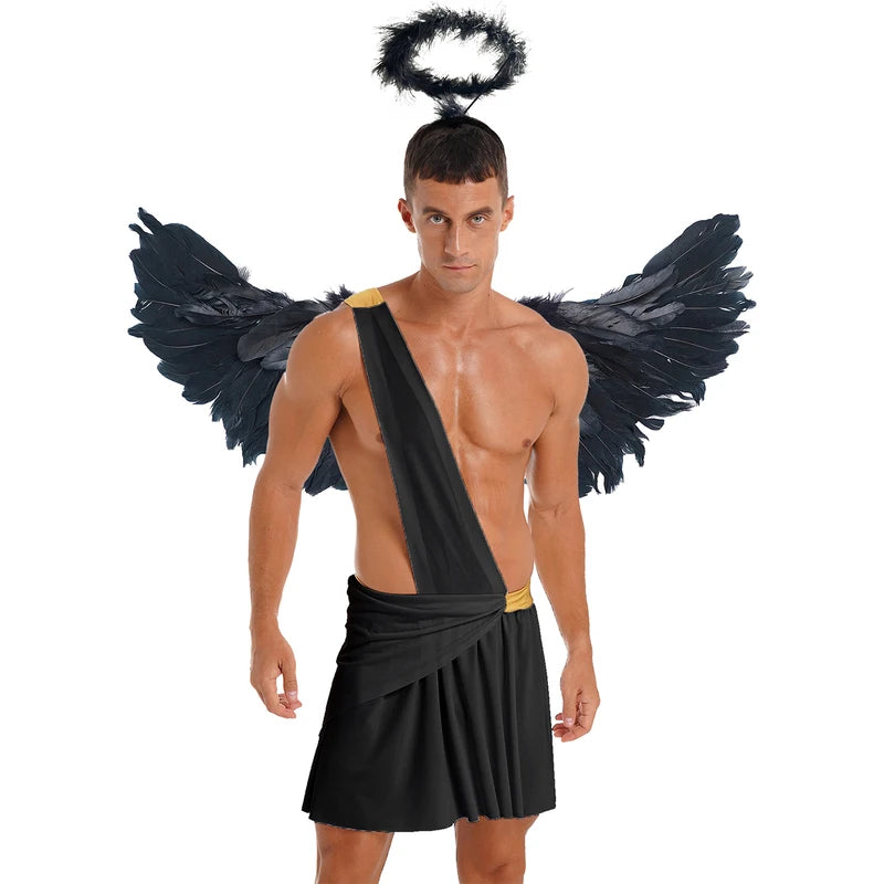 Angel Cosplay Costume Set for Women Men Halloween Valentine Party Dress Feather Wings