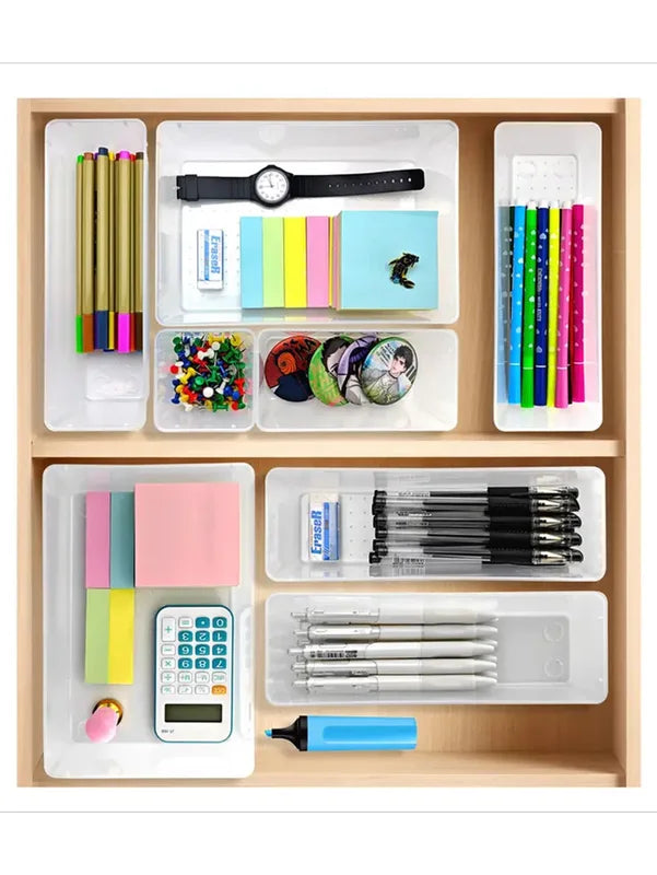 44-Piece Drawer Storage Box Set with Dividers - Transparent Plastic Organizer