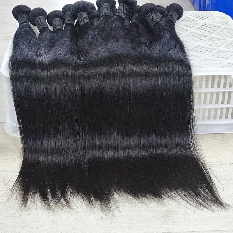 Human Hair Extensions Bundles - Brazilian Natural Black 10A Raw Hair Weave 20-40 Inch