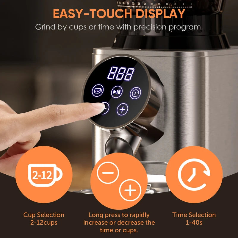 Electric Conical Burr Coffee Grinder with 48 Settings for Espresso and Brew
