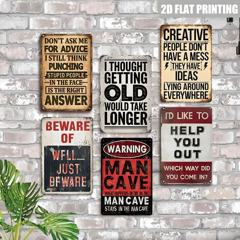 Retro Wooden Signs 6-Piece Wall Art Decor Set for Home & Outdoor