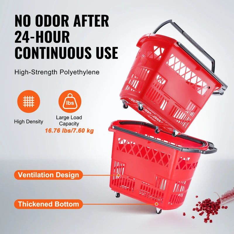 6PCS Rolling Shopping Carts with Handles & Wheels, 39L Portable Grocery Baskets