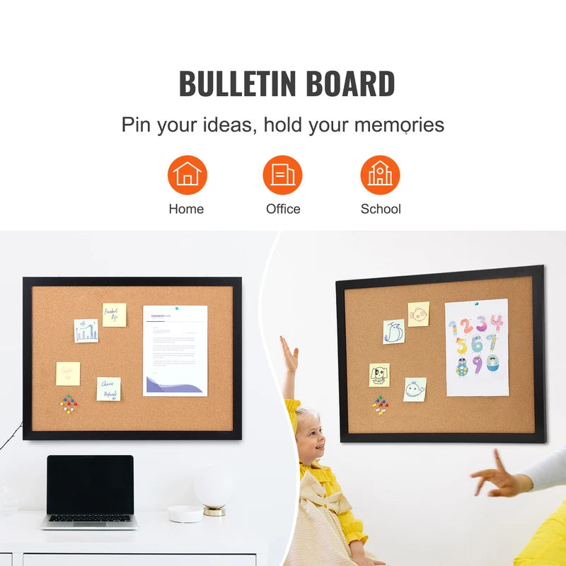 Large Cork Bulletin Board 36x24 Inch with MDF Frame and Pushpins for Office & Home