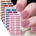 Pink Glitter Nail Stickers - Self-Adhesive Full Wrap Gel Nail Art Decals for Women