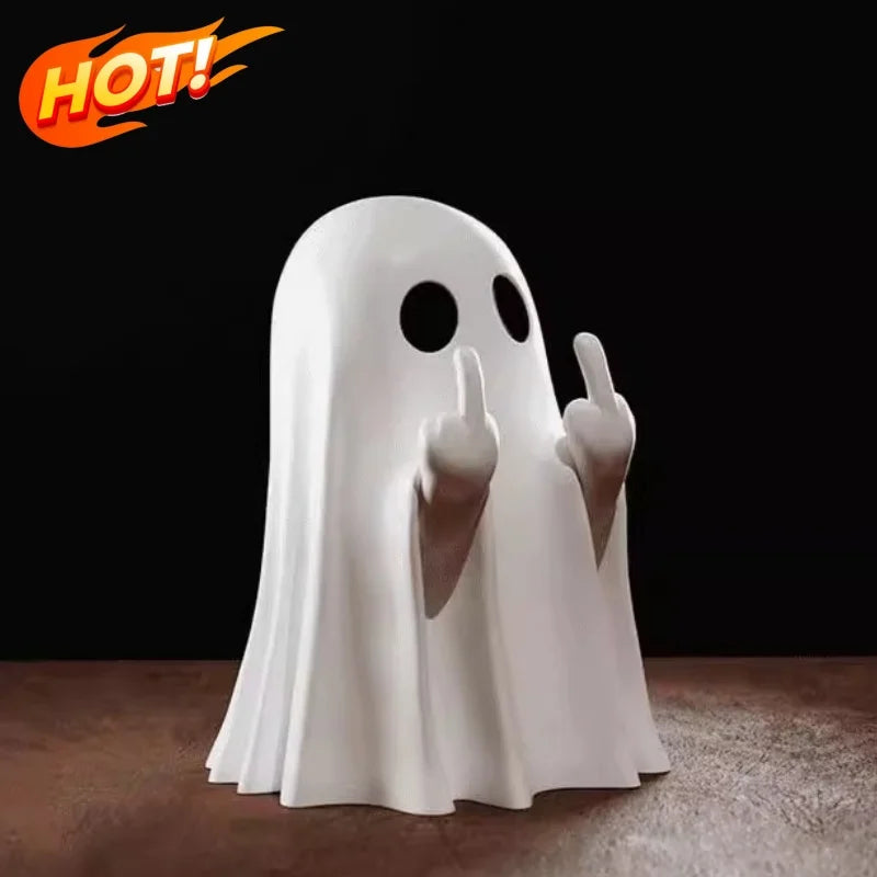 Halloween Ghost Middle Finger Statue - Small Quirky Coffee Table Decor