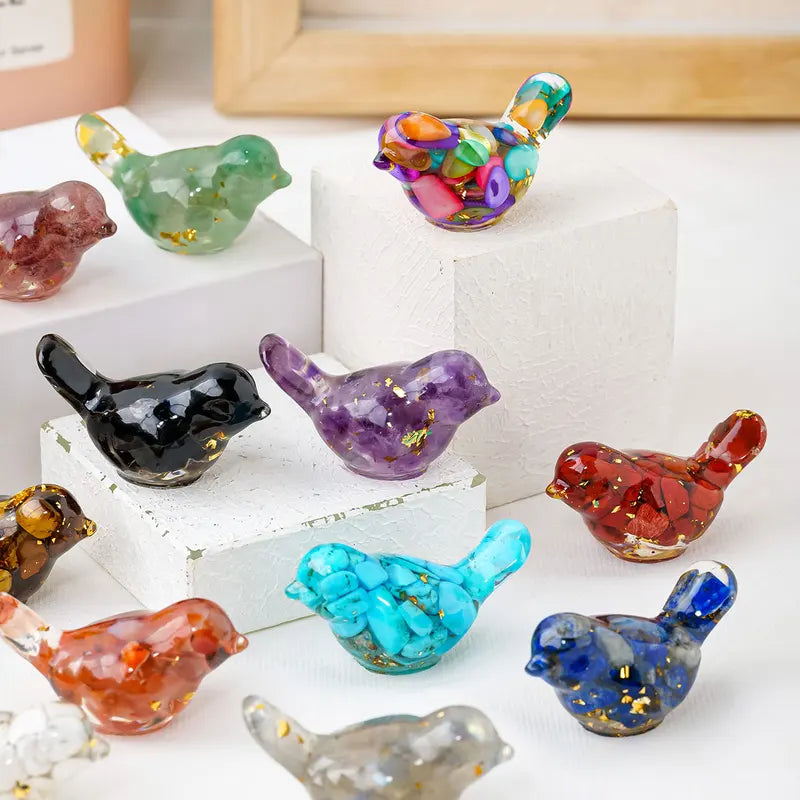 Natural Crystal Bird Sculpture Reiki Stone Figurine Feng Shui Garden Decor