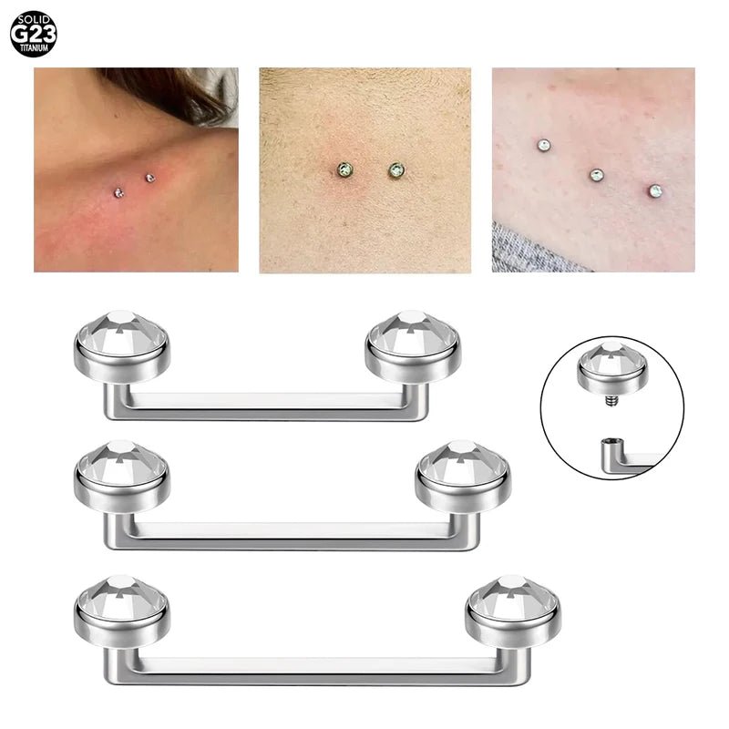 1/5PCS Titanium CZ Gem Dermal Surface Barbell Piercings Micro Dermal Anchor Jewelry