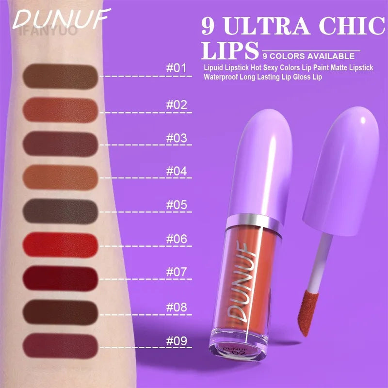 Waterproof Matte Lip Gloss - Long-Lasting Velvet Lipstick in Multiple Colors