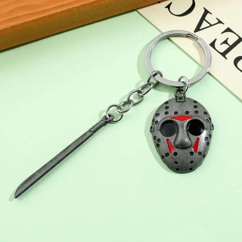 Hockey Mask Machete Keychain Halloween Cosplay Accessory for Men Women