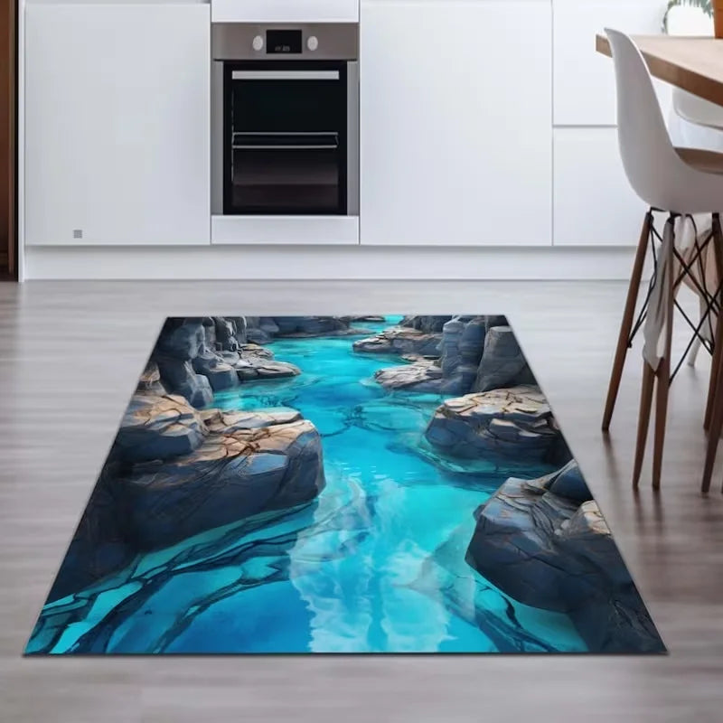 3D Desert Crack Water Area Carpet with Visual Illusion for Living Rooms & Bedrooms