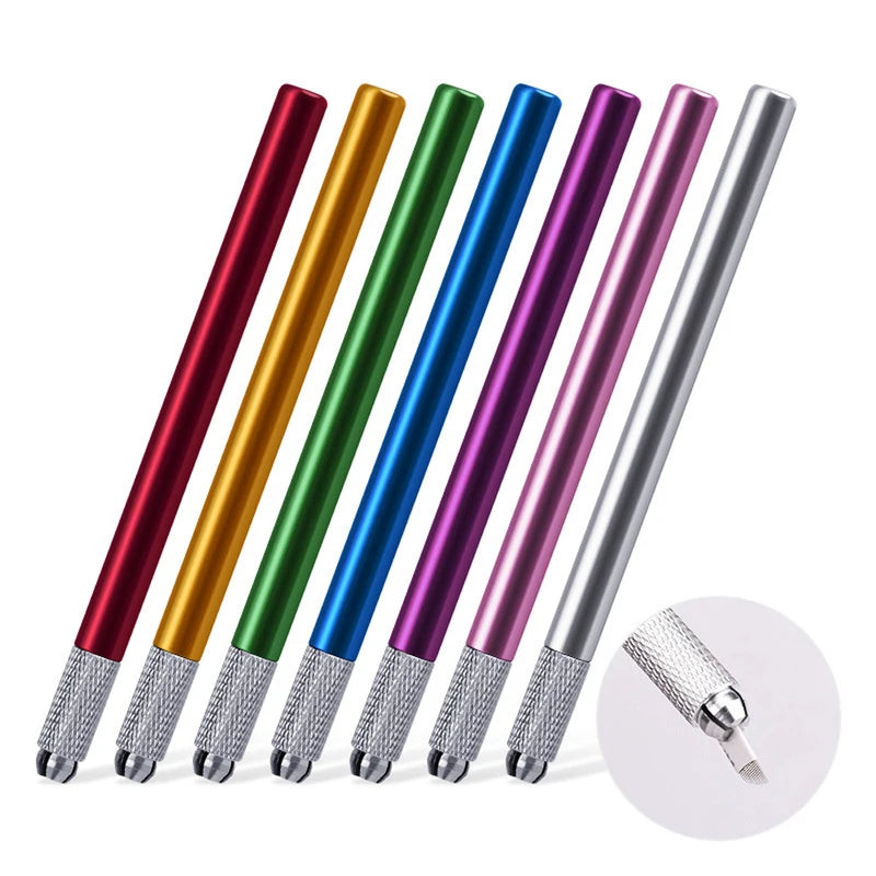 Microblading Manual Tattoo Pen Kit with U18pin Blades and Practice Skin for Eyebrow Makeup