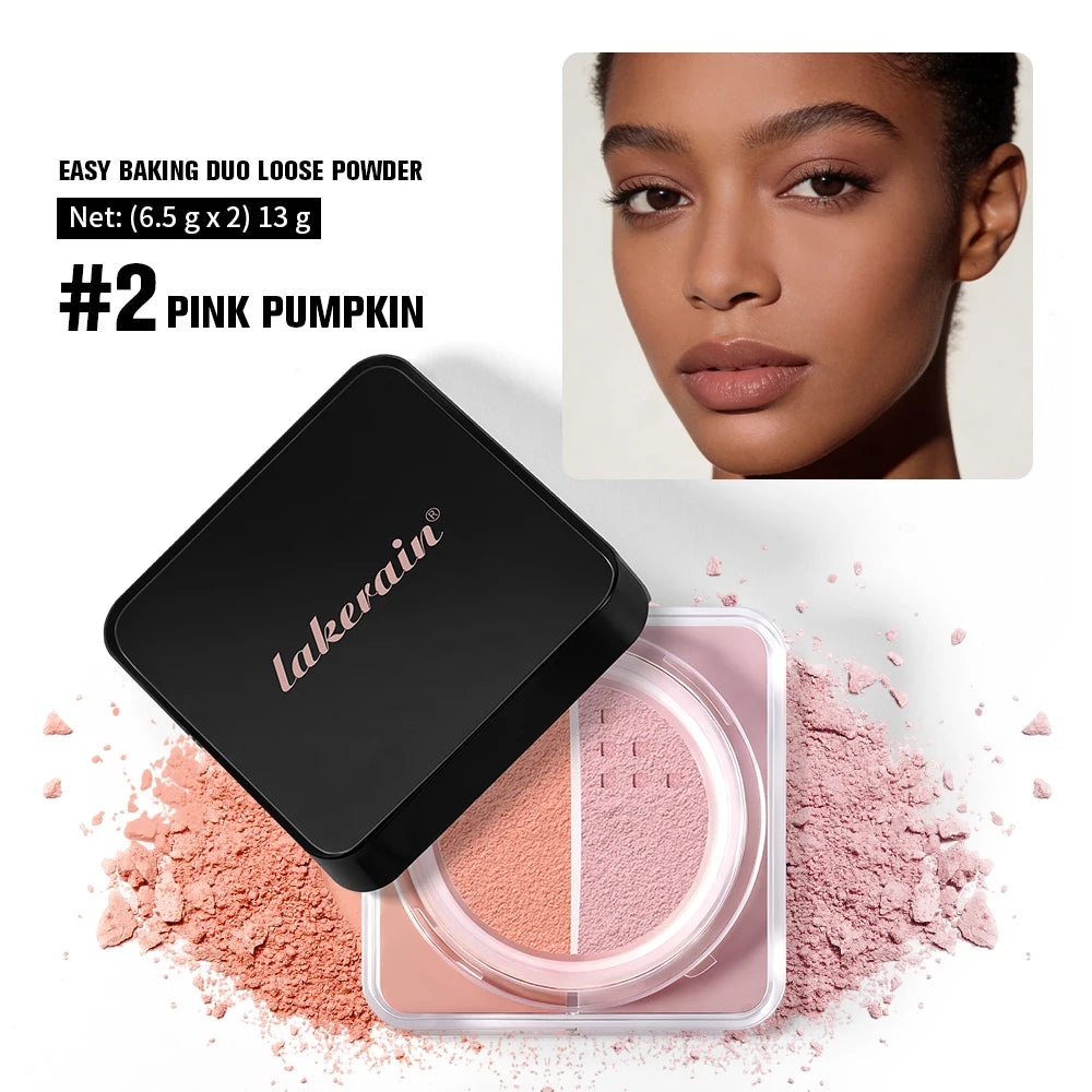 2-in-1 Loose Powder Duo Brightening & Correcting Face Makeup - Matte Finish, Long Lasting