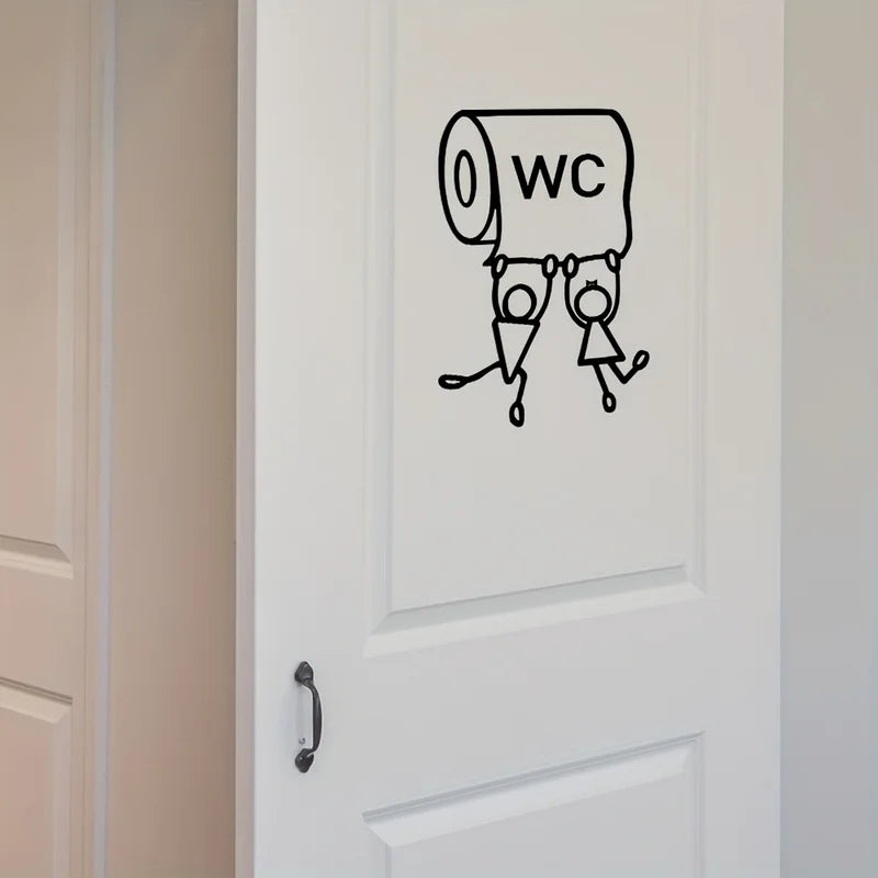 Humorous Toilet Wall Sticker - Easy Bathroom Decor with Herringbone Pattern