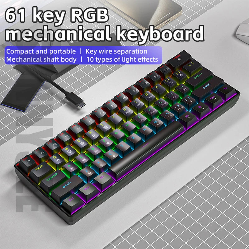 61-Key Mechanical Gaming Keyboard with RGB Lighting for Windows & Mac