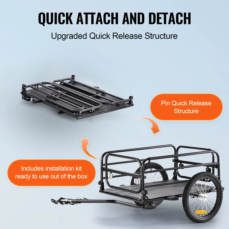 Bike Cargo Trailer 160 lbs Capacity Foldable Bicycle Wagon with 16-Inch Wheels