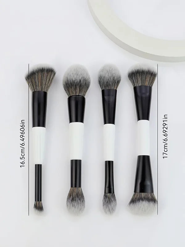 4-Piece Double-Ended Makeup Brush Set - Face, Blush, Foundation, Highlighter