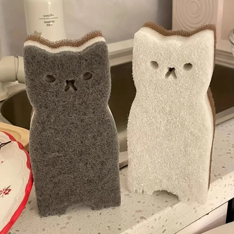 4-Piece Cat-Shaped Kitchen Sponge Set Durable Dishwashing Cleaning Tools