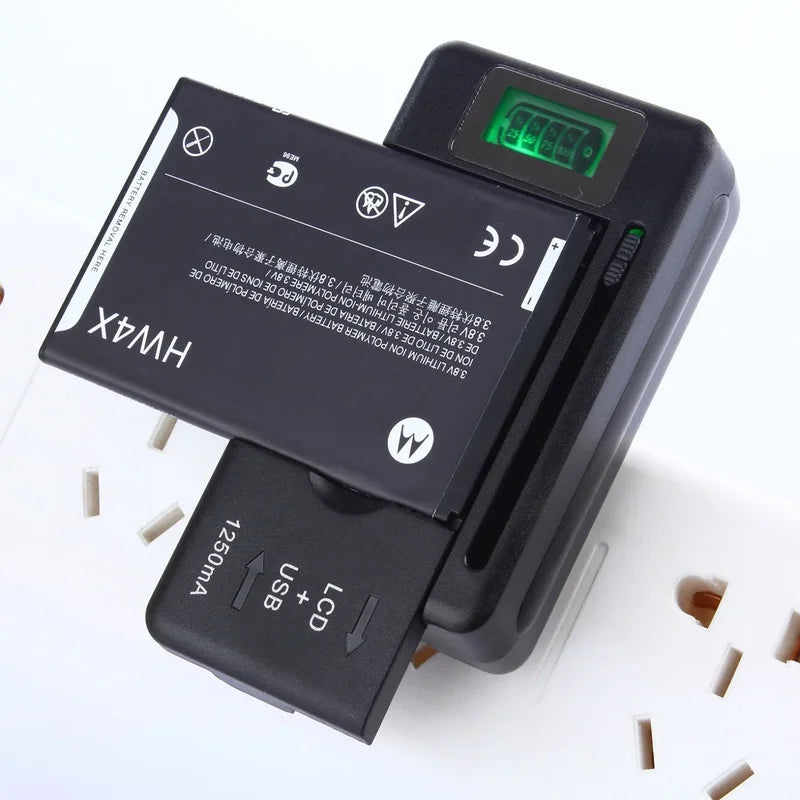 Universal Battery Charger with LCD Screen USB Port for 32-55mm Lithium-Ion Batteries, Multi-Voltage US UK EU Plug