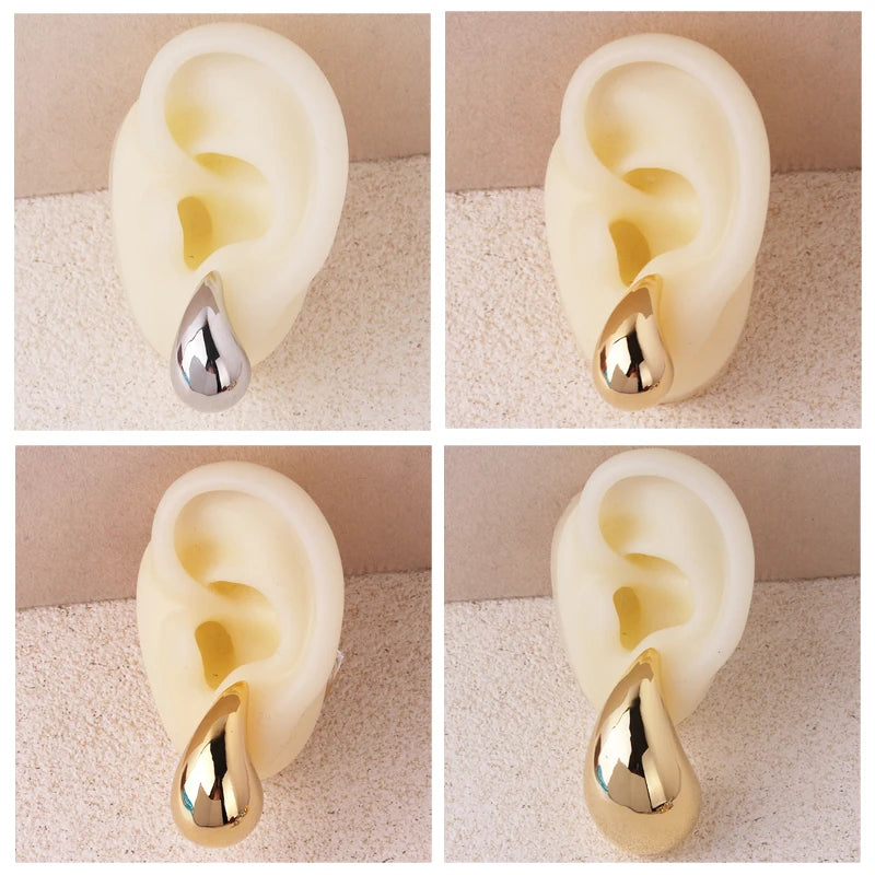 Oversized Drop Hoop Earrings for Women Girls - Chunky Lightweight Hypoallergenic Gold Plated Big Earrings