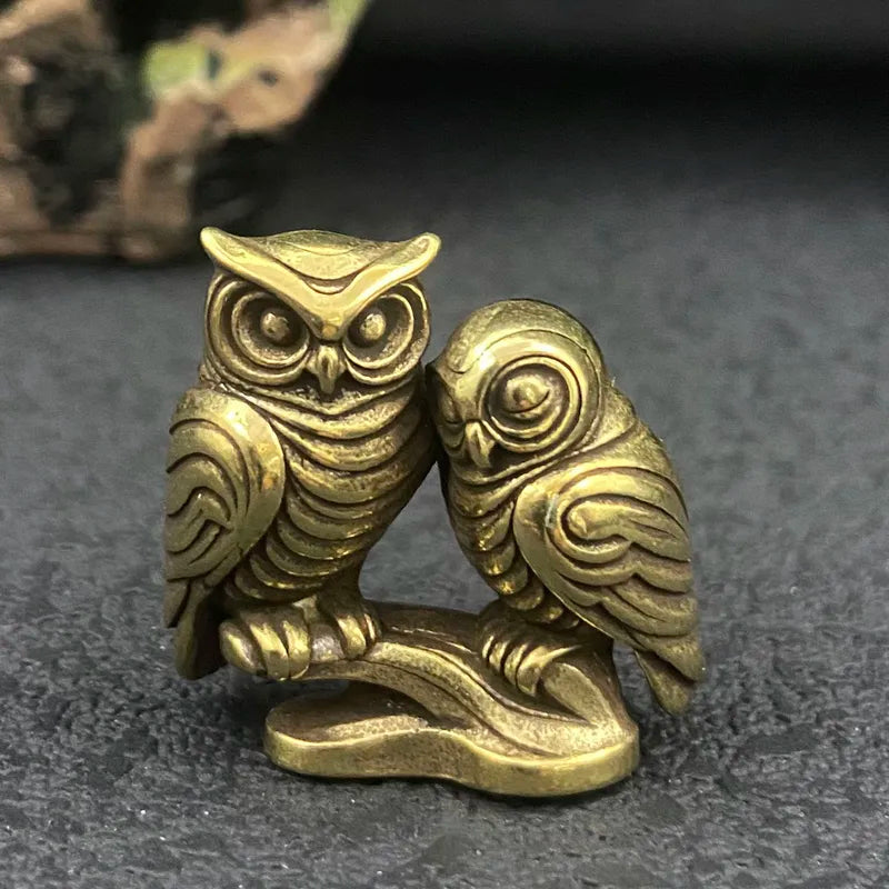 1/2 Piece Owl Brass Figurines Solid Home Office Desk Decor Set