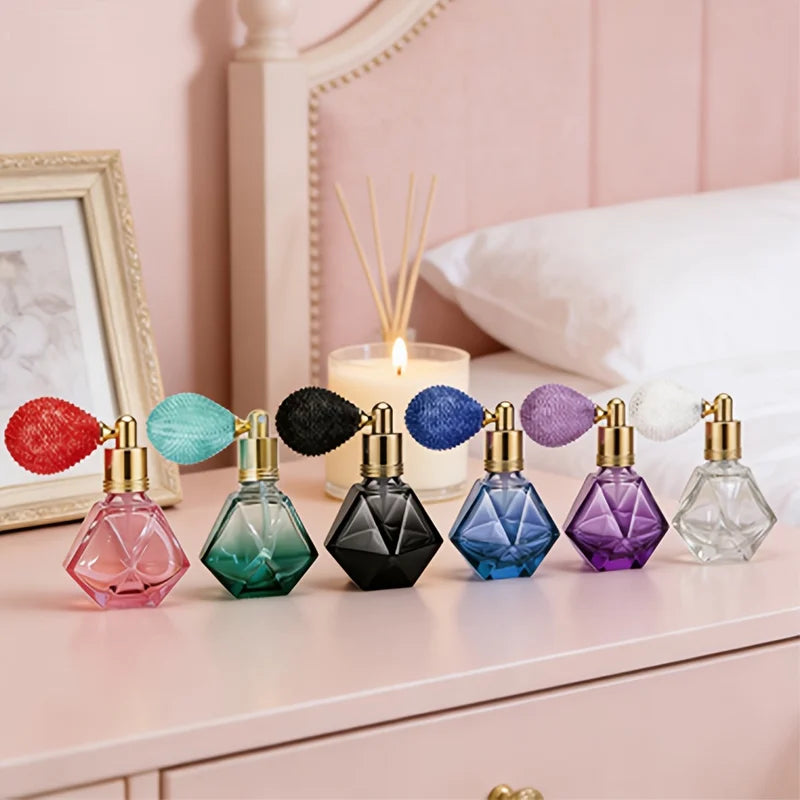 Elegant Diamond-Shaped Glass Spray Bottle for Perfume and Cosmetics - Multi-Color Refillable Mist Container