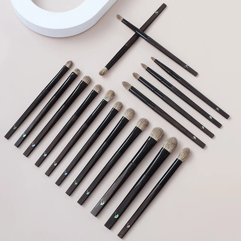 Makeup Brush Set - Eye Shadow Blending & Highlighter Brushes, Soft Goat & Squirrel Hair, Wooden Handle