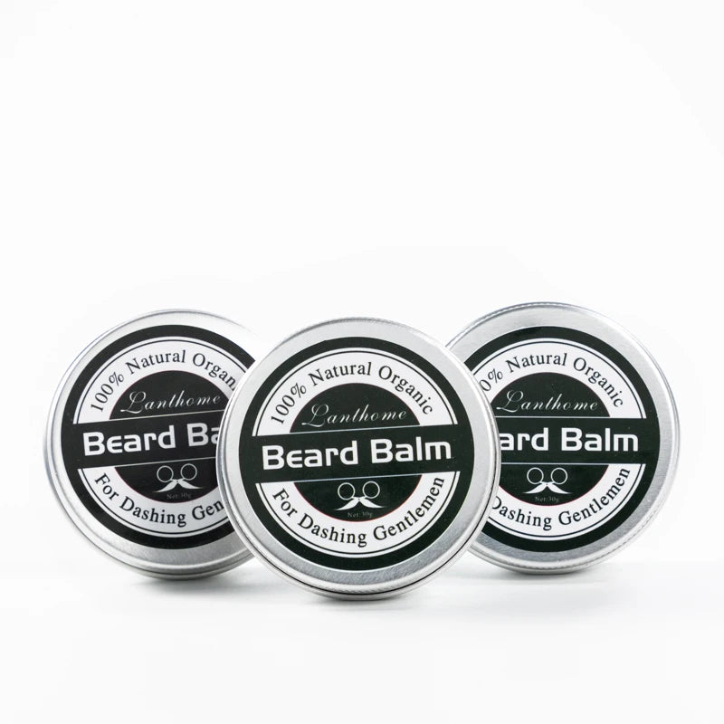 Men's Natural Beard Balm Set - Moisturizing & Smoothing Grooming Cream, 3 Pieces