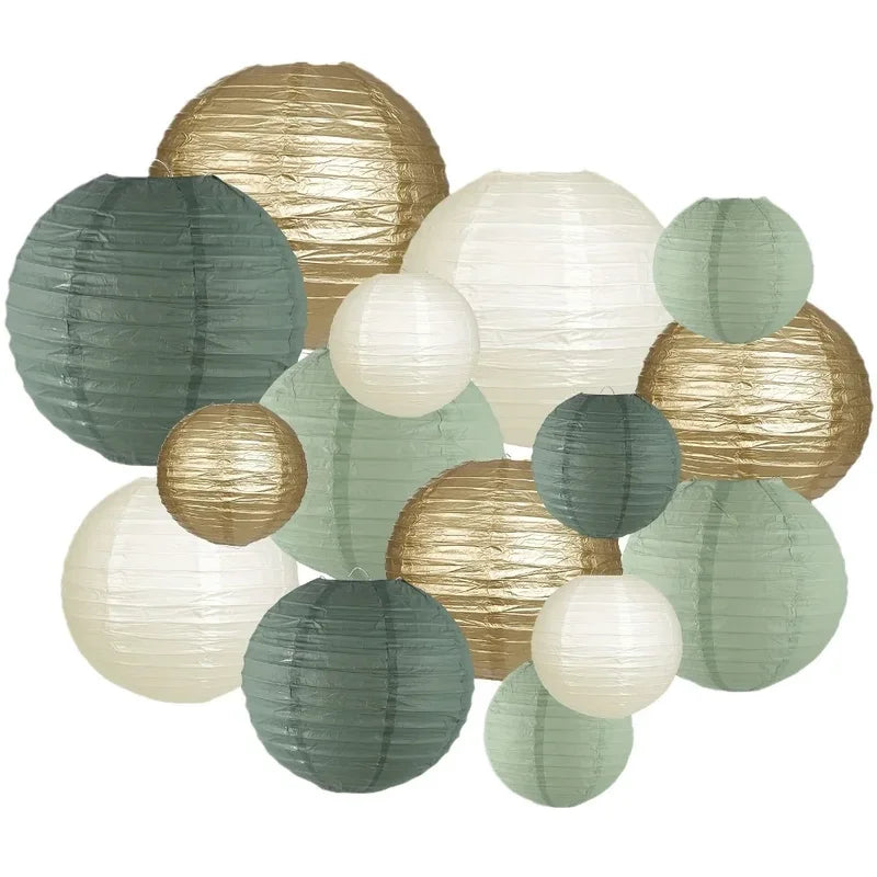 Sage Paper Lantern Set for Wedding Decor and Holiday Backgrounds - Green & Variety Styles