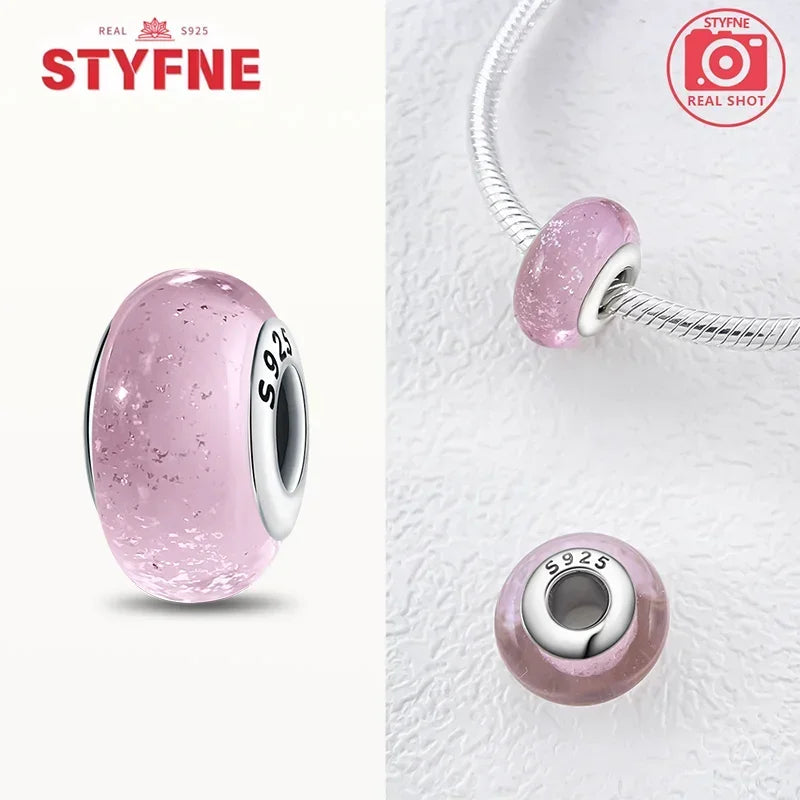925 Silver Beads Heart Flower Murano Glass DIY Jewelry Charms for Women