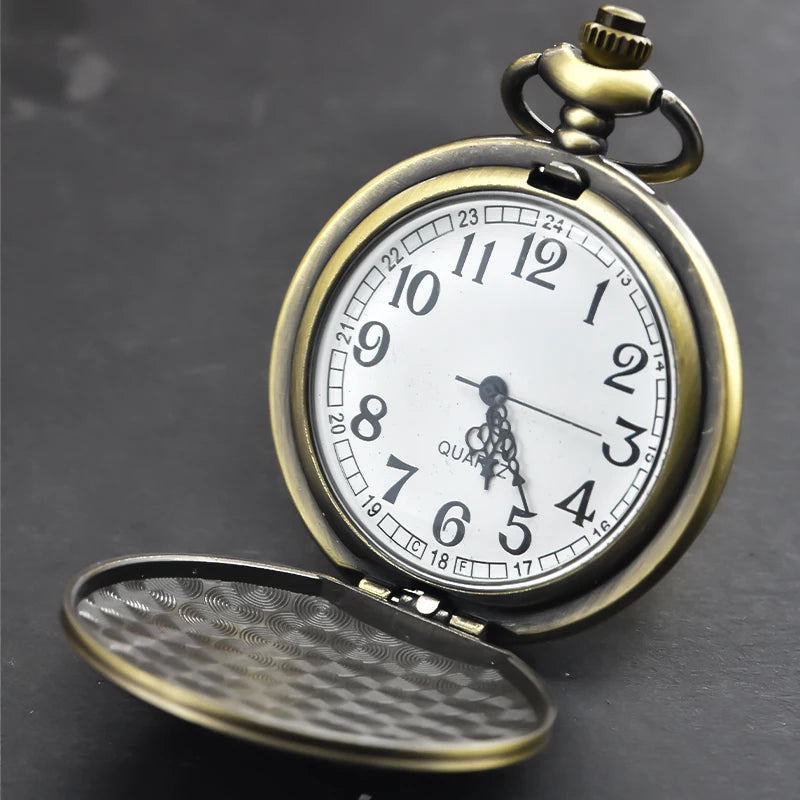 Retro Bronze Steampunk Floral Pocket Watch Necklace - Carving Flip-Top Gift